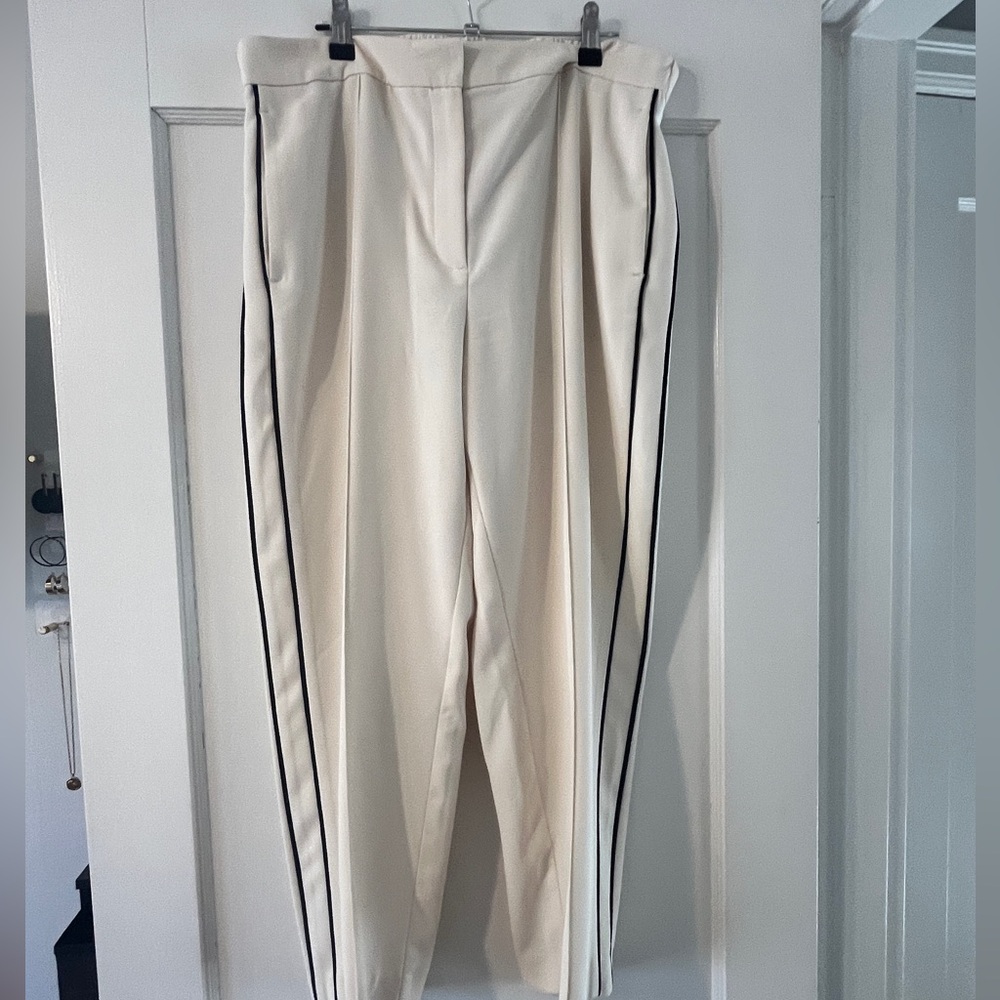 Reiss Cream Trousers with Black Stripes